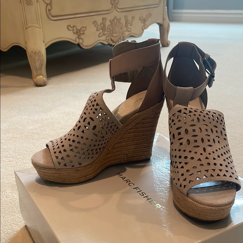 Marc Fisher Tan Espadrille Wedge Sandals